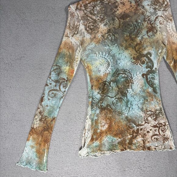 Boston Proper Lace Mesh Stretch Top Size XS Artsy Boho Layering Sheer Y2K Grunge - Picture 13 of 16